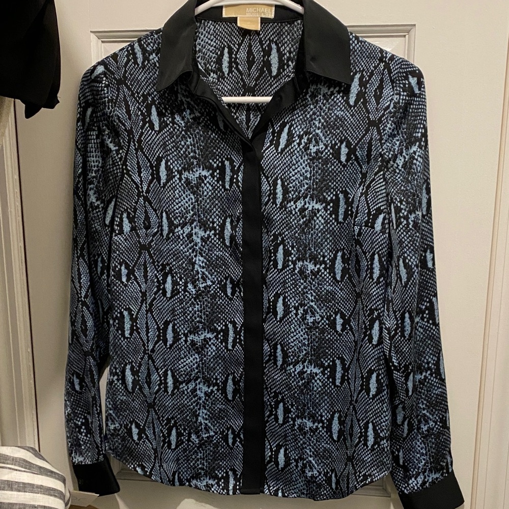 Michael Kors Black and Blue Snake Skin Patterned Top